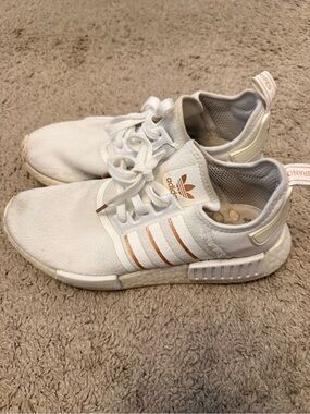 adidas NMD White Sneakers with Rose Gold Stripes